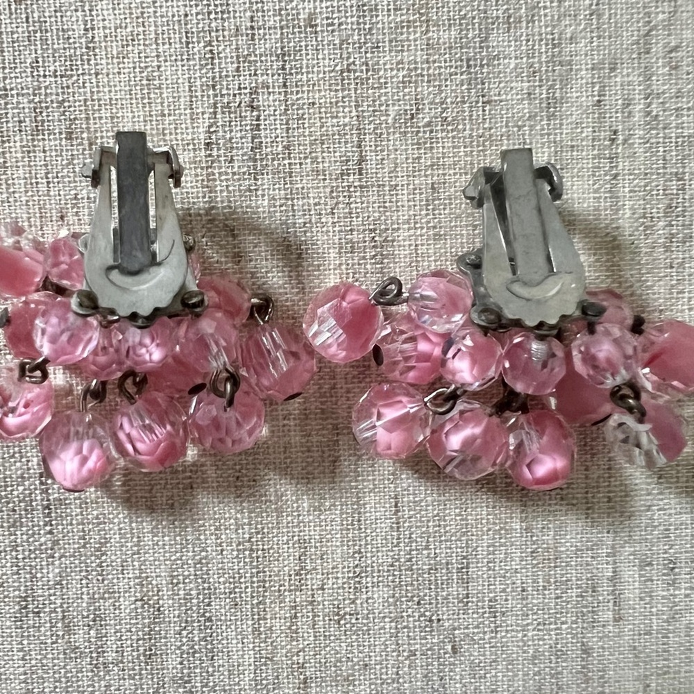 Vintage Pink Beaded waterfall Clip-Ons